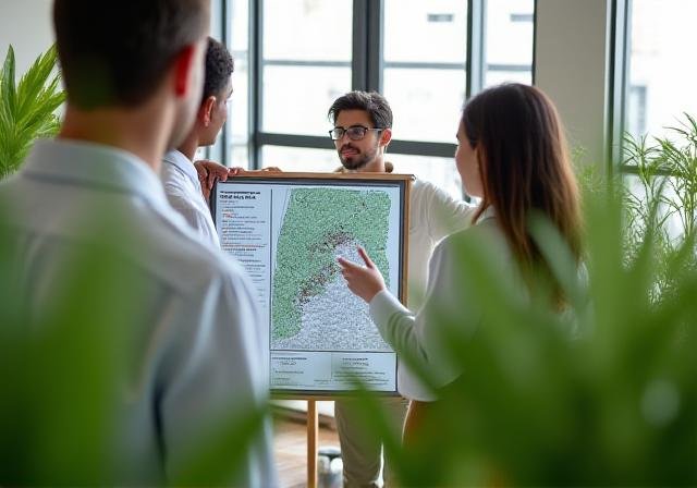 Team collaborating in a modern office with views of South African landscape